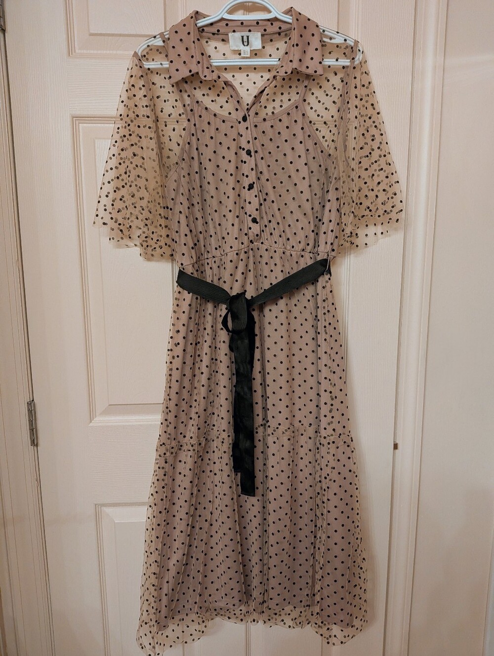 Forever Unique Blush Polka Dot Midi Dress